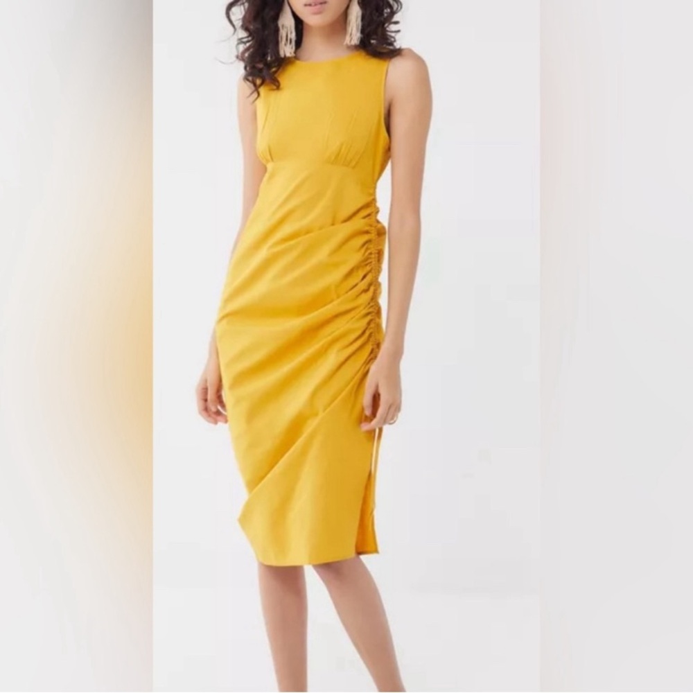 Urban‎ Outfitters Yellow Cotton Jackie Cinched Sleeveless Midi Dress Size Medium